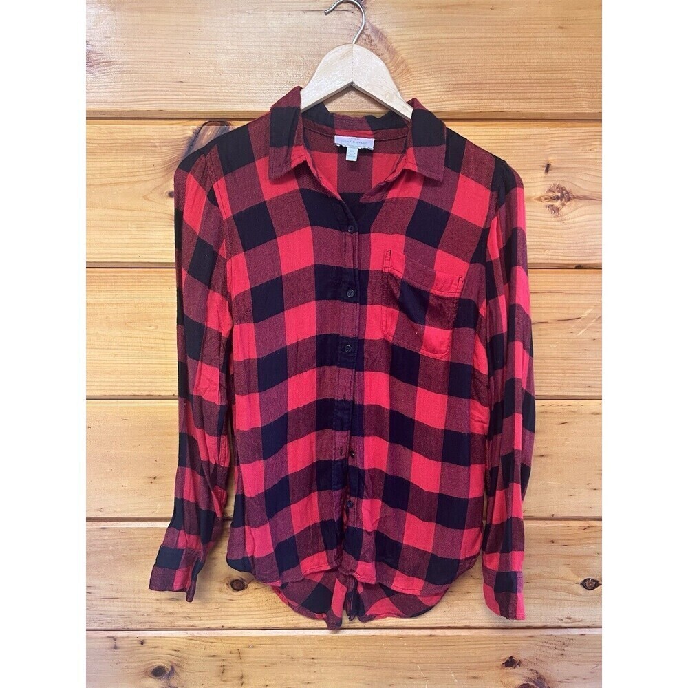 Lucky Brand Women's Red Buffalo Plaid Shirt Long Sleeve Split Button Back S